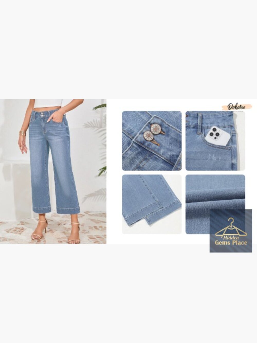 High Waisted Wide Leg Baggy Jeans Stretch Denim Pants - Picture 6 of 6